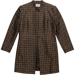 EMR Suits Womens 16 Metallic Gold Black Houndstooth Jacket Skirt Set 2pc Brocade